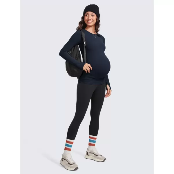 CRZ YOGA Womens Butterluxe Long Sleeve Maternity Tops Crewneck Pregnancy Basic Shirts Soft Athletic Yoga Casual Tee ShirtTrue Navy