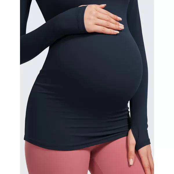 CRZ YOGA Womens Butterluxe Long Sleeve Maternity Tops Crewneck Pregnancy Basic Shirts Soft Athletic Yoga Casual Tee ShirtTrue Navy