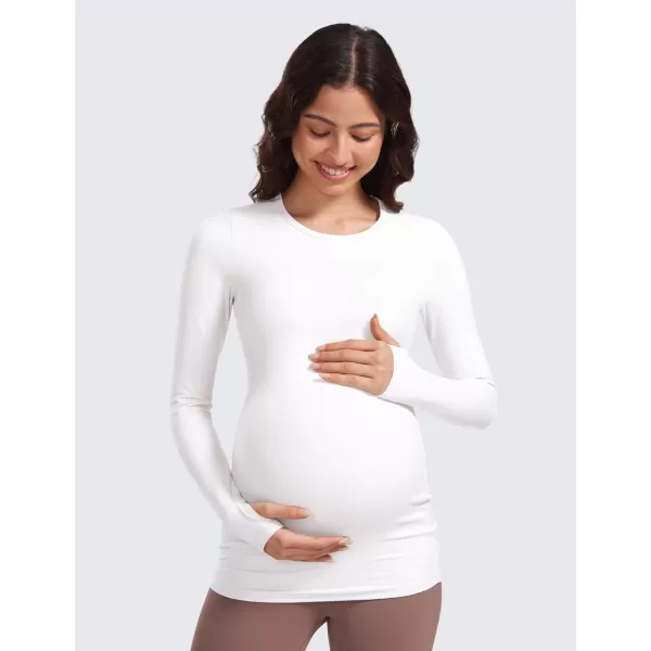 CRZ YOGA Womens Butterluxe Long Sleeve Maternity Tops Crewneck Pregnancy Basic Shirts Soft Athletic Yoga Casual Tee ShirtWhite