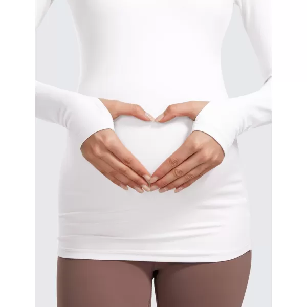 CRZ YOGA Womens Butterluxe Long Sleeve Maternity Tops Crewneck Pregnancy Basic Shirts Soft Athletic Yoga Casual Tee ShirtWhite