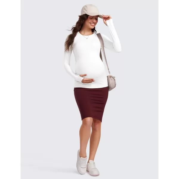 CRZ YOGA Womens Butterluxe Long Sleeve Maternity Tops Crewneck Pregnancy Basic Shirts Soft Athletic Yoga Casual Tee ShirtWhite