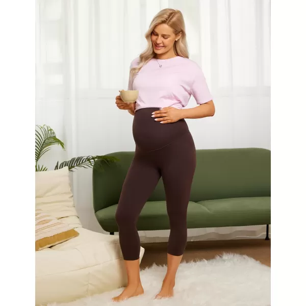 CRZ YOGA Womens Butterluxe Maternity Capris Leggings 21  Crop Pants Over The Belly Workout Active Yoga Pregnancy SoftHot Fudge Brown