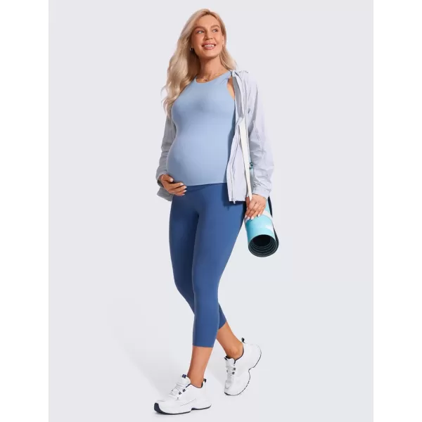 CRZ YOGA Womens Butterluxe Maternity Capris Leggings 21  Crop Pants Over The Belly Workout Active Yoga Pregnancy SoftPitch Blue