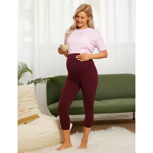 CRZ YOGA Womens Butterluxe Maternity Capris Leggings 21  Crop Pants Over The Belly Workout Active Yoga Pregnancy SoftRed Merlot