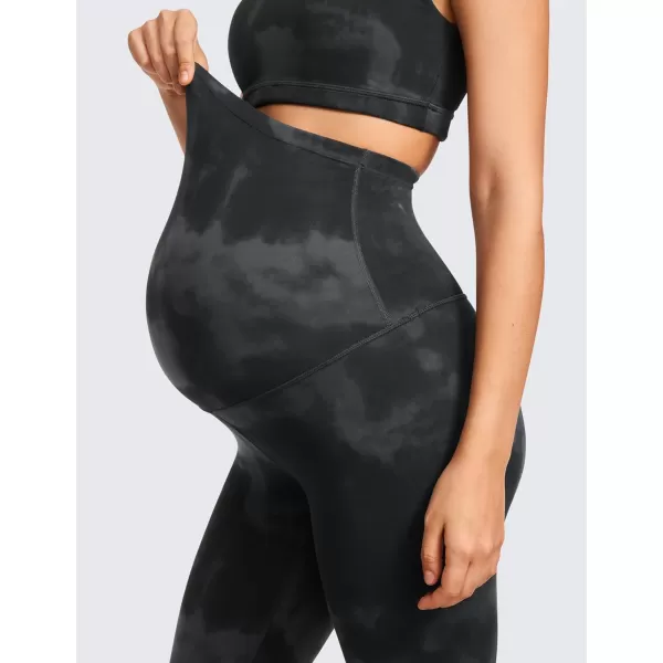 CRZ YOGA Womens Butterluxe Maternity Leggings 25  28  Workout Activewear Yoga Pregnancy Pants Over The Belly Buttery Soft25 inches Black Tie Dye Flowers