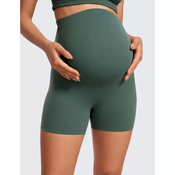 CRZ YOGA Womens Butterluxe Maternity Yoga Biker Shorts Over The Belly 4  6  Pregnancy Workout Running AthleticDark Forest Green