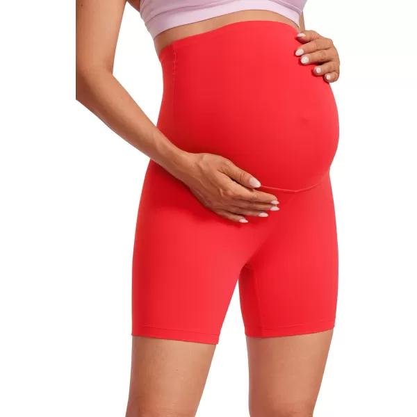 CRZ YOGA Womens Butterluxe Maternity Yoga Biker Shorts Over The Belly 4  6  Pregnancy Workout Running AthleticDeep Red