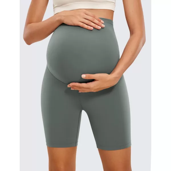 CRZ YOGA Womens Butterluxe Maternity Yoga Biker Shorts Over The Belly 4  6  Pregnancy Workout Running AthleticGrey Sage