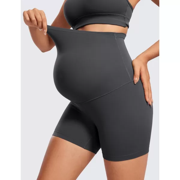 CRZ YOGA Womens Butterluxe Maternity Yoga Biker Shorts Over The Belly 4  6  Pregnancy Workout Running AthleticMysterious Grey