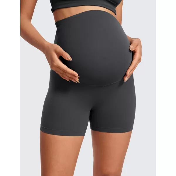 CRZ YOGA Womens Butterluxe Maternity Yoga Biker Shorts Over The Belly 4  6  Pregnancy Workout Running AthleticMysterious Grey