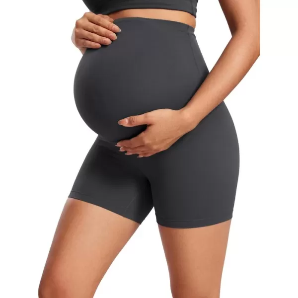 CRZ YOGA Womens Butterluxe Maternity Yoga Biker Shorts Over The Belly 4  6  Pregnancy Workout Running AthleticMysterious Grey