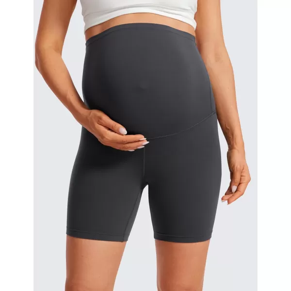 CRZ YOGA Womens Butterluxe Maternity Yoga Biker Shorts Over The Belly 4  6  Pregnancy Workout Running AthleticMysterious Grey