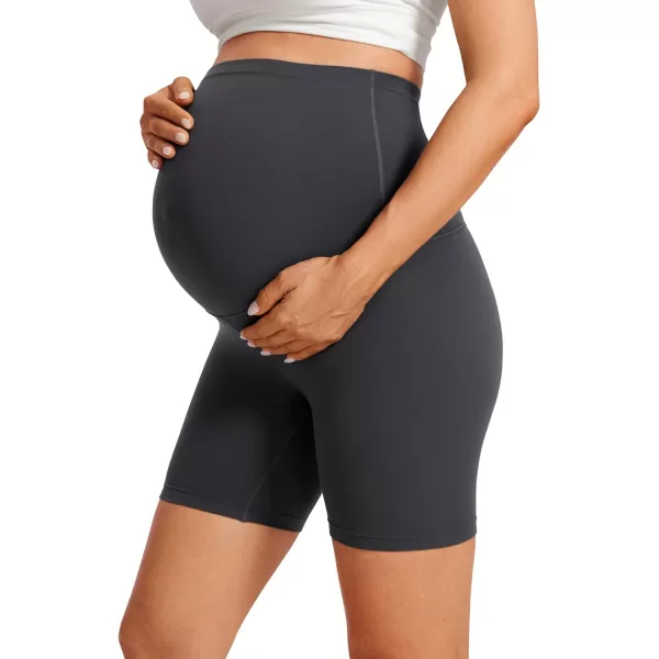 CRZ YOGA Womens Butterluxe Maternity Yoga Biker Shorts Over The Belly 4  6  Pregnancy Workout Running AthleticMysterious Grey