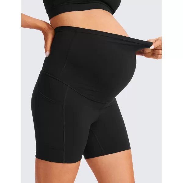 CRZ YOGA Womens Butterluxe Maternity Yoga Biker Shorts with Pockets 5  Over The Belly Pregnancy Workout AthleticBlack