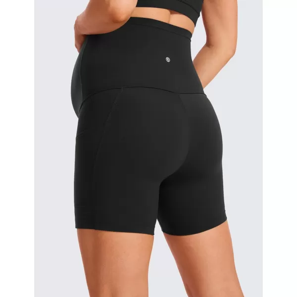 CRZ YOGA Womens Butterluxe Maternity Yoga Biker Shorts with Pockets 5  Over The Belly Pregnancy Workout AthleticBlack