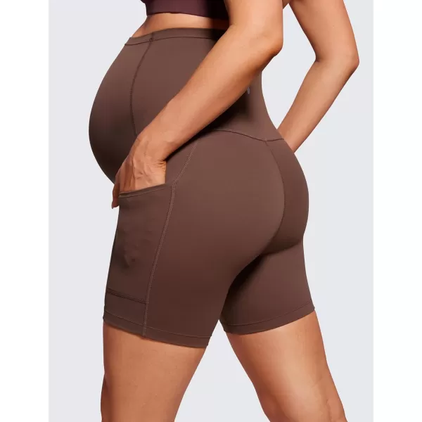 CRZ YOGA Womens Butterluxe Maternity Yoga Biker Shorts with Pockets 5  Over The Belly Pregnancy Workout AthleticCoffee Brown