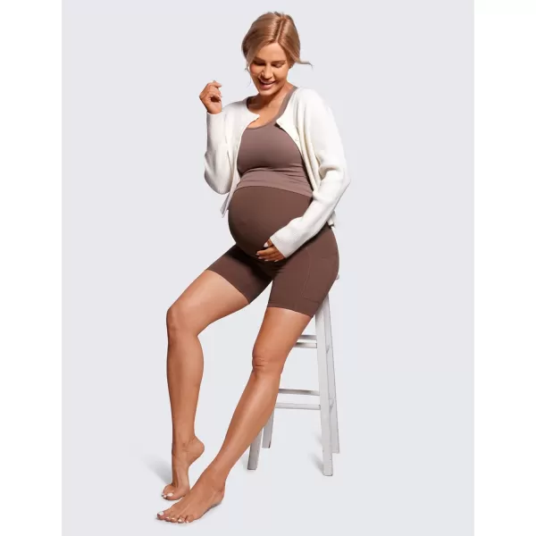 CRZ YOGA Womens Butterluxe Maternity Yoga Biker Shorts with Pockets 5  Over The Belly Pregnancy Workout AthleticCoffee Brown