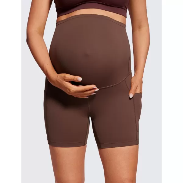 CRZ YOGA Womens Butterluxe Maternity Yoga Biker Shorts with Pockets 5  Over The Belly Pregnancy Workout AthleticCoffee Brown