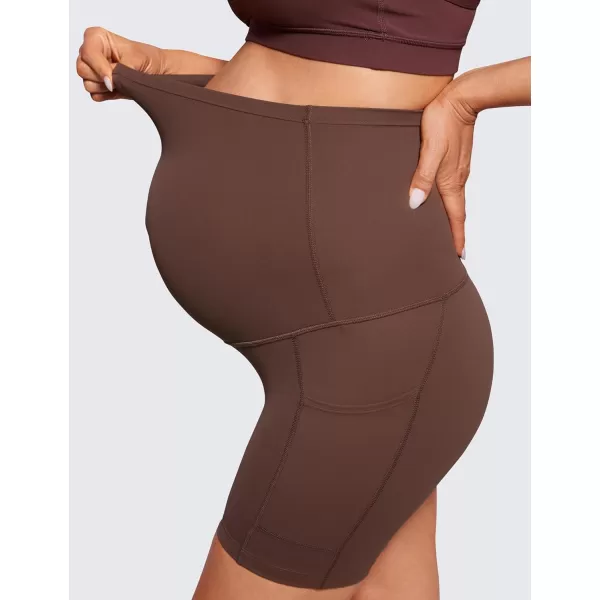 CRZ YOGA Womens Butterluxe Maternity Yoga Biker Shorts with Pockets 5  Over The Belly Pregnancy Workout AthleticCoffee Brown