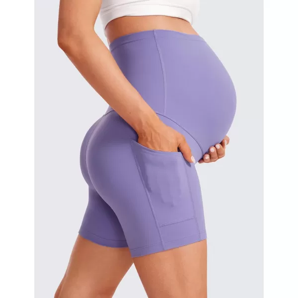 CRZ YOGA Womens Butterluxe Maternity Yoga Biker Shorts with Pockets 5  Over The Belly Pregnancy Workout AthleticDark Lavender Purple