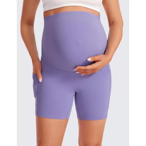 CRZ YOGA Womens Butterluxe Maternity Yoga Biker Shorts with Pockets 5  Over The Belly Pregnancy Workout AthleticDark Lavender Purple