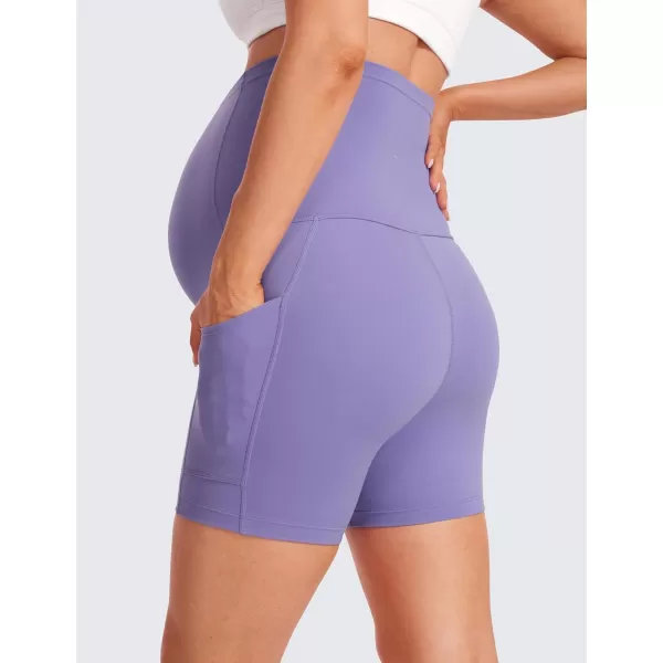 CRZ YOGA Womens Butterluxe Maternity Yoga Biker Shorts with Pockets 5  Over The Belly Pregnancy Workout AthleticDark Lavender Purple