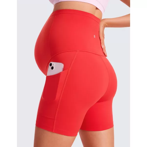 CRZ YOGA Womens Butterluxe Maternity Yoga Biker Shorts with Pockets 5  Over The Belly Pregnancy Workout AthleticDeep Red