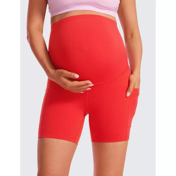 CRZ YOGA Womens Butterluxe Maternity Yoga Biker Shorts with Pockets 5  Over The Belly Pregnancy Workout AthleticDeep Red