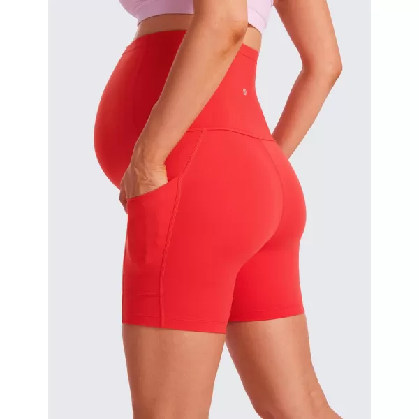 CRZ YOGA Womens Butterluxe Maternity Yoga Biker Shorts with Pockets 5  Over The Belly Pregnancy Workout AthleticDeep Red