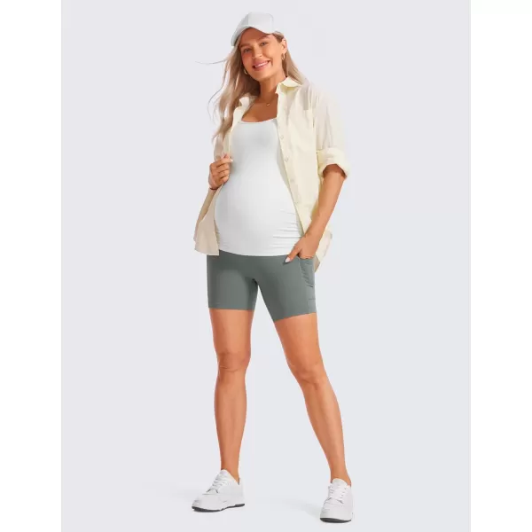 CRZ YOGA Womens Butterluxe Maternity Yoga Biker Shorts with Pockets 5  Over The Belly Pregnancy Workout AthleticGrey Sage