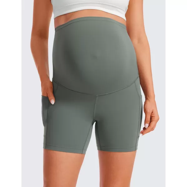 CRZ YOGA Womens Butterluxe Maternity Yoga Biker Shorts with Pockets 5  Over The Belly Pregnancy Workout AthleticGrey Sage