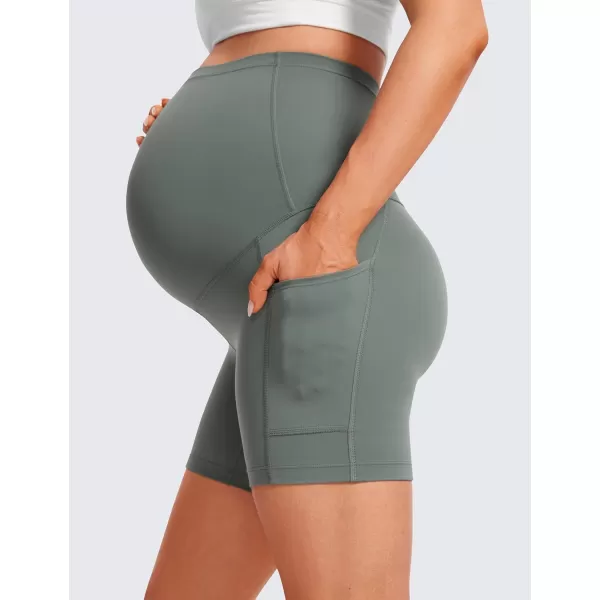 CRZ YOGA Womens Butterluxe Maternity Yoga Biker Shorts with Pockets 5  Over The Belly Pregnancy Workout AthleticGrey Sage