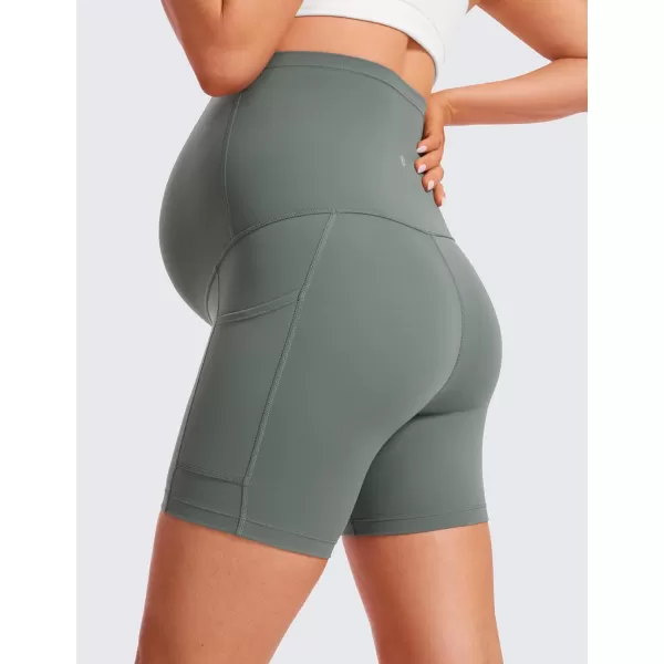 CRZ YOGA Womens Butterluxe Maternity Yoga Biker Shorts with Pockets 5  Over The Belly Pregnancy Workout AthleticGrey Sage