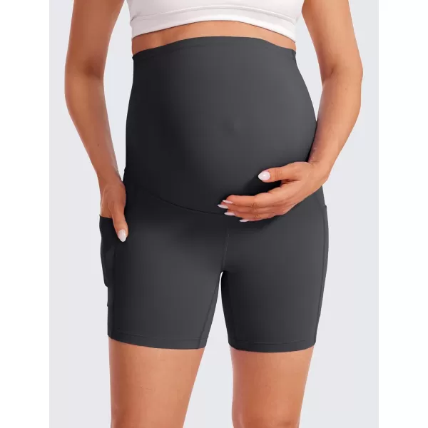 CRZ YOGA Womens Butterluxe Maternity Yoga Biker Shorts with Pockets 5  Over The Belly Pregnancy Workout AthleticMysterious Grey