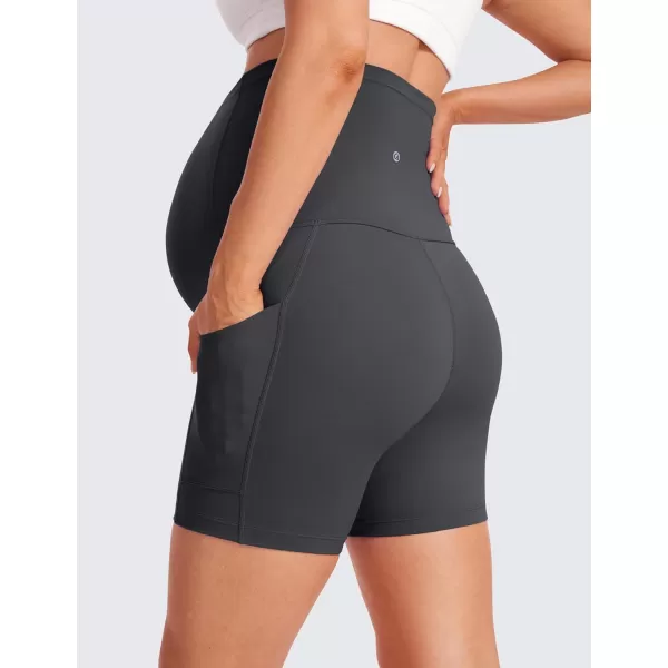 CRZ YOGA Womens Butterluxe Maternity Yoga Biker Shorts with Pockets 5  Over The Belly Pregnancy Workout AthleticMysterious Grey