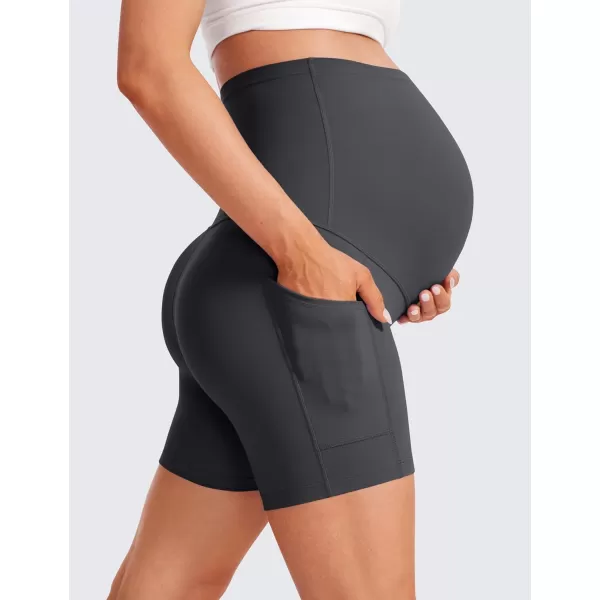 CRZ YOGA Womens Butterluxe Maternity Yoga Biker Shorts with Pockets 5  Over The Belly Pregnancy Workout AthleticMysterious Grey