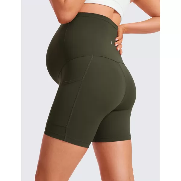 CRZ YOGA Womens Butterluxe Maternity Yoga Biker Shorts with Pockets 5  Over The Belly Pregnancy Workout AthleticOlive Green