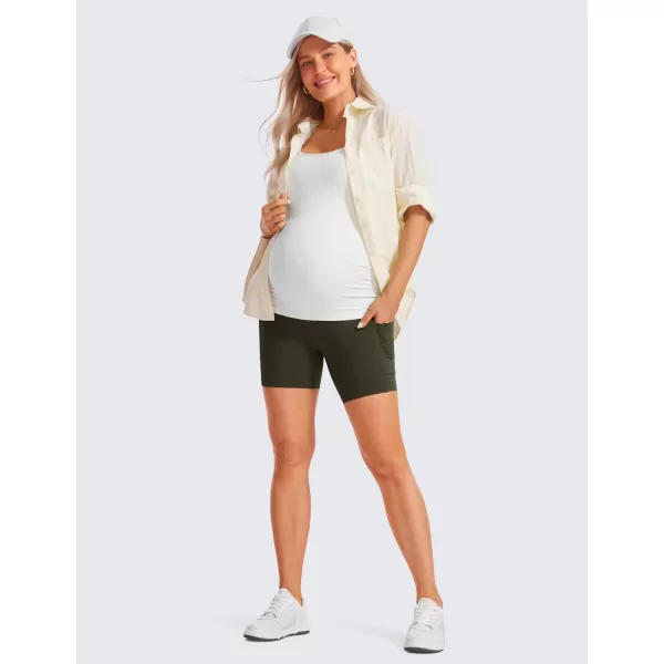 CRZ YOGA Womens Butterluxe Maternity Yoga Biker Shorts with Pockets 5  Over The Belly Pregnancy Workout AthleticOlive Green