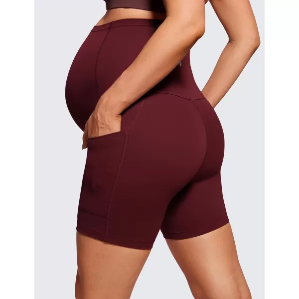 CRZ YOGA Womens Butterluxe Maternity Yoga Biker Shorts with Pockets 5  Over The Belly Pregnancy Workout AthleticRed Merlot