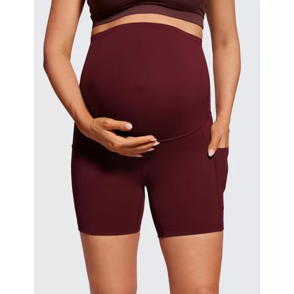 CRZ YOGA Womens Butterluxe Maternity Yoga Biker Shorts with Pockets 5  Over The Belly Pregnancy Workout AthleticRed Merlot