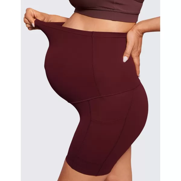 CRZ YOGA Womens Butterluxe Maternity Yoga Biker Shorts with Pockets 5  Over The Belly Pregnancy Workout AthleticRed Merlot