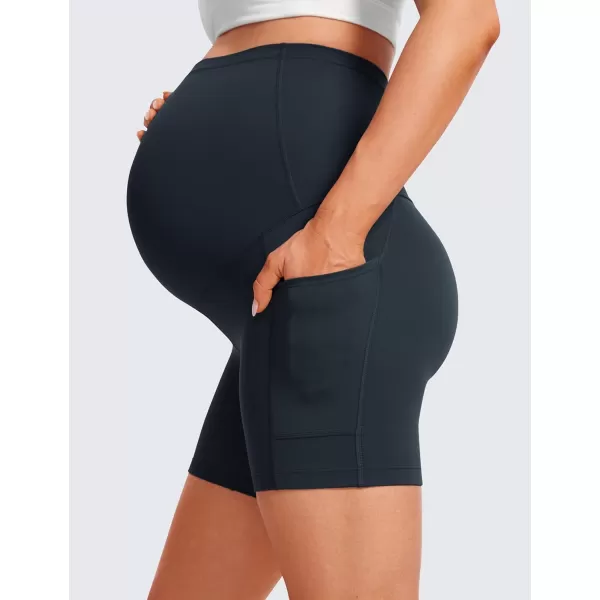 CRZ YOGA Womens Butterluxe Maternity Yoga Biker Shorts with Pockets 5  Over The Belly Pregnancy Workout AthleticTrue Navy