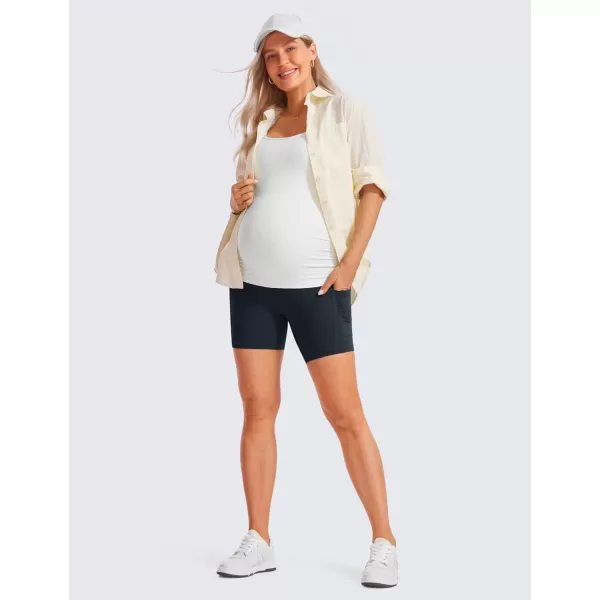 CRZ YOGA Womens Butterluxe Maternity Yoga Biker Shorts with Pockets 5  Over The Belly Pregnancy Workout AthleticTrue Navy