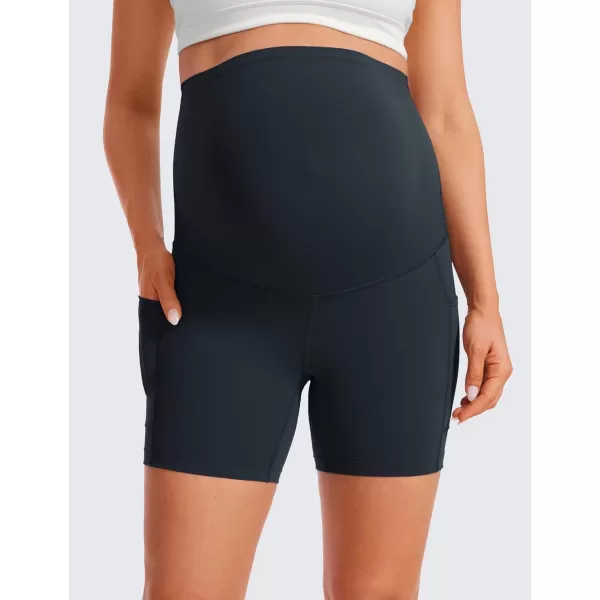 CRZ YOGA Womens Butterluxe Maternity Yoga Biker Shorts with Pockets 5  Over The Belly Pregnancy Workout AthleticTrue Navy