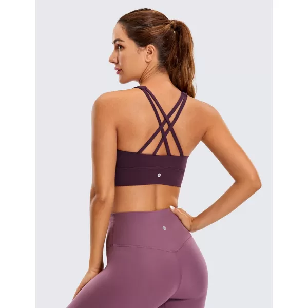 CRZ YOGA Womens Butterluxe Strappy High Neck Longline Sports Bra  Padded Criss Cross Back Workout Sports Bras Crop Tank TopDeep Purple