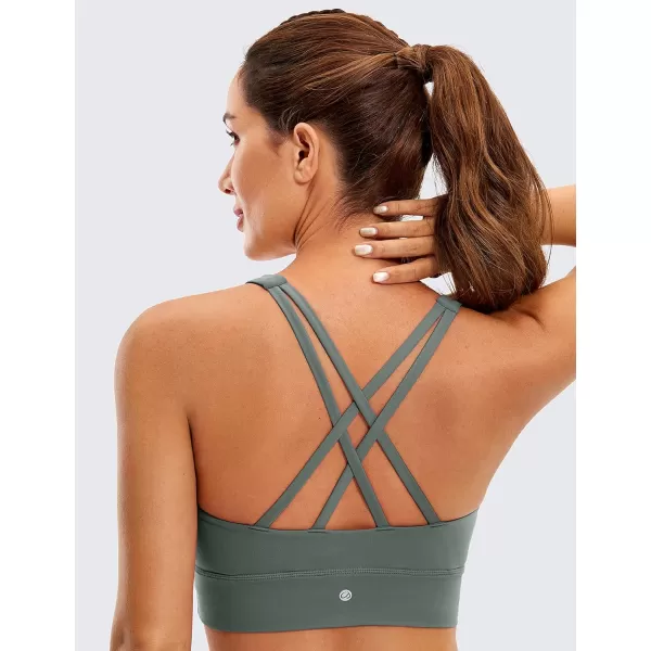 CRZ YOGA Womens Butterluxe Strappy High Neck Longline Sports Bra  Padded Criss Cross Back Workout Sports Bras Crop Tank TopGrey Sage