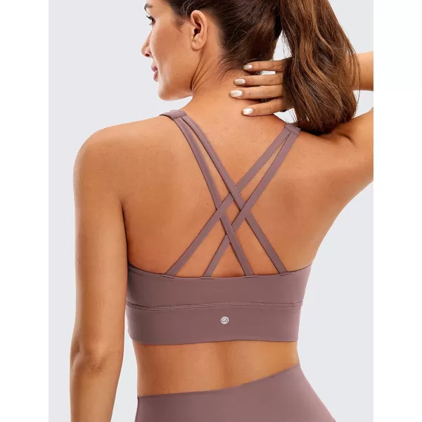 CRZ YOGA Womens Butterluxe Strappy High Neck Longline Sports Bra  Padded Criss Cross Back Workout Sports Bras Crop Tank TopMauve