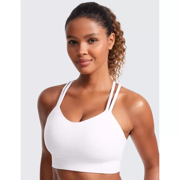 CRZ YOGA Womens Butterluxe Strappy Longline Sports Bra  Molded Cup Double Spaghetti Strap Workout Bra Yoga Crop Tank TopWhite