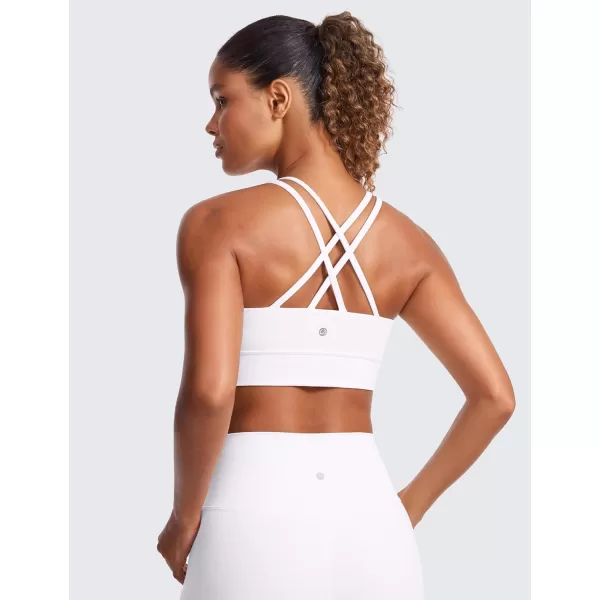 CRZ YOGA Womens Butterluxe Strappy Longline Sports Bra  Molded Cup Double Spaghetti Strap Workout Bra Yoga Crop Tank TopWhite