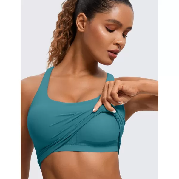 CRZ YOGA Womens Butterluxe Strappy Longline Sports Bra  Padded Criss Cross Yoga Bra Workout Crop Tank TopsGreen Jade